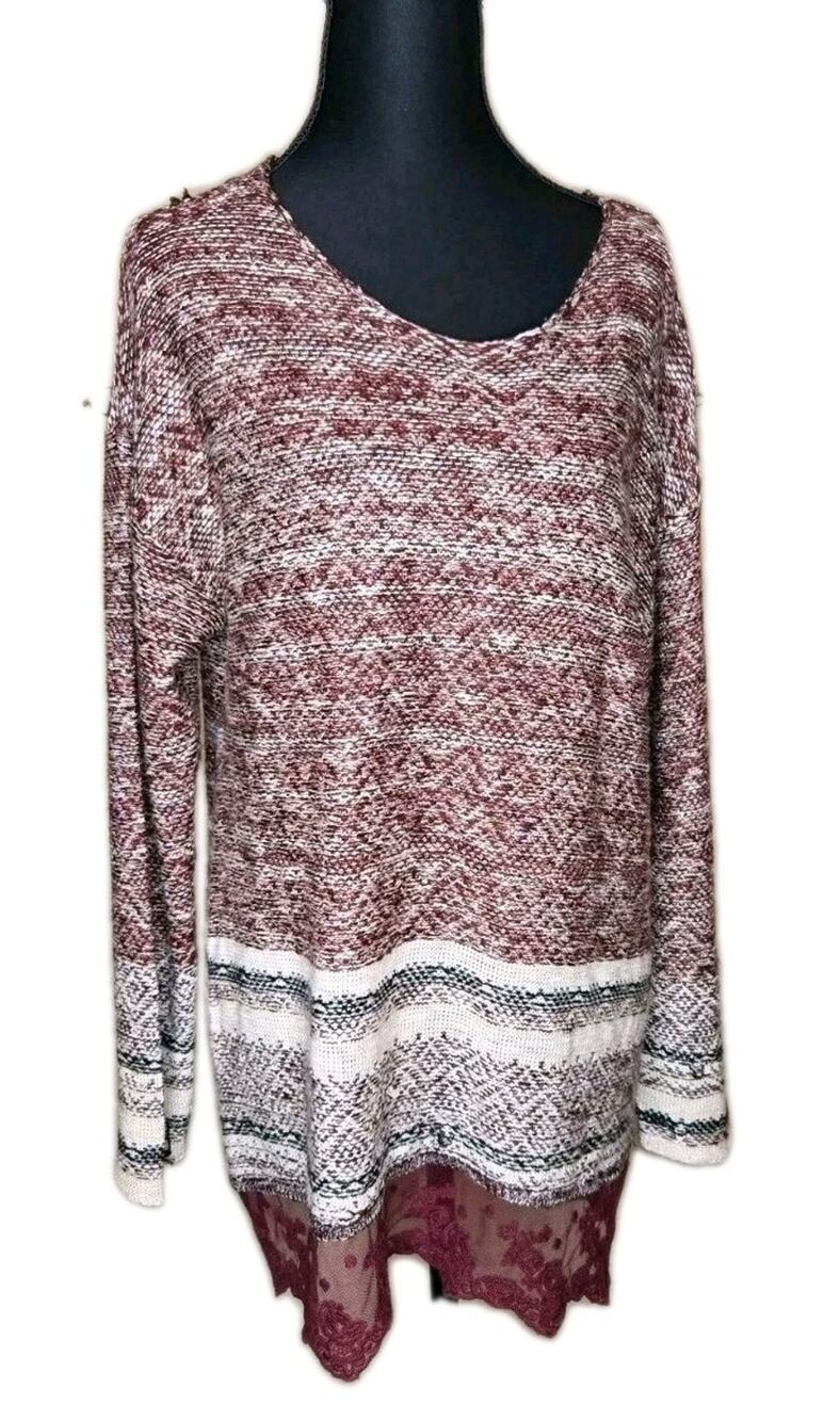 Live & Let Live Maroon & White Speckled Knit Tunic Sweater Size XL
